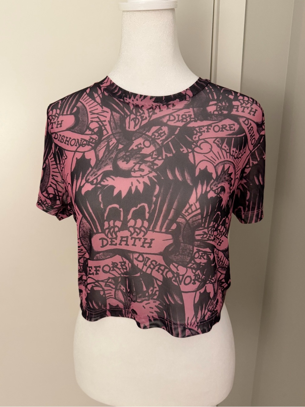 Ed Hardy Pink and Black Graphic Mesh Tee